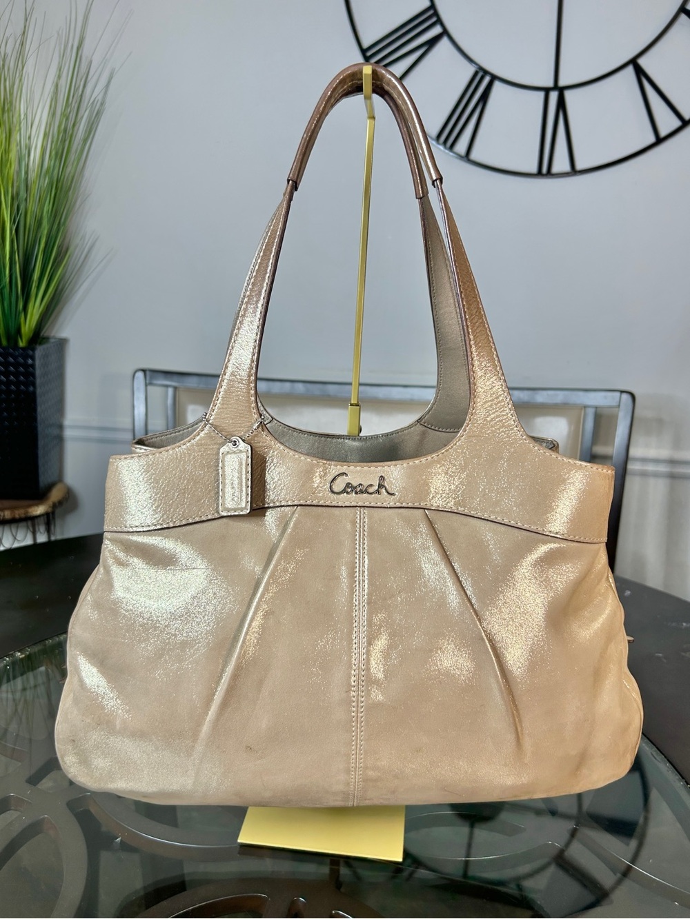 Coach Metallic Champagne Gold Leather Tote Shoulder Bag Purse F18829